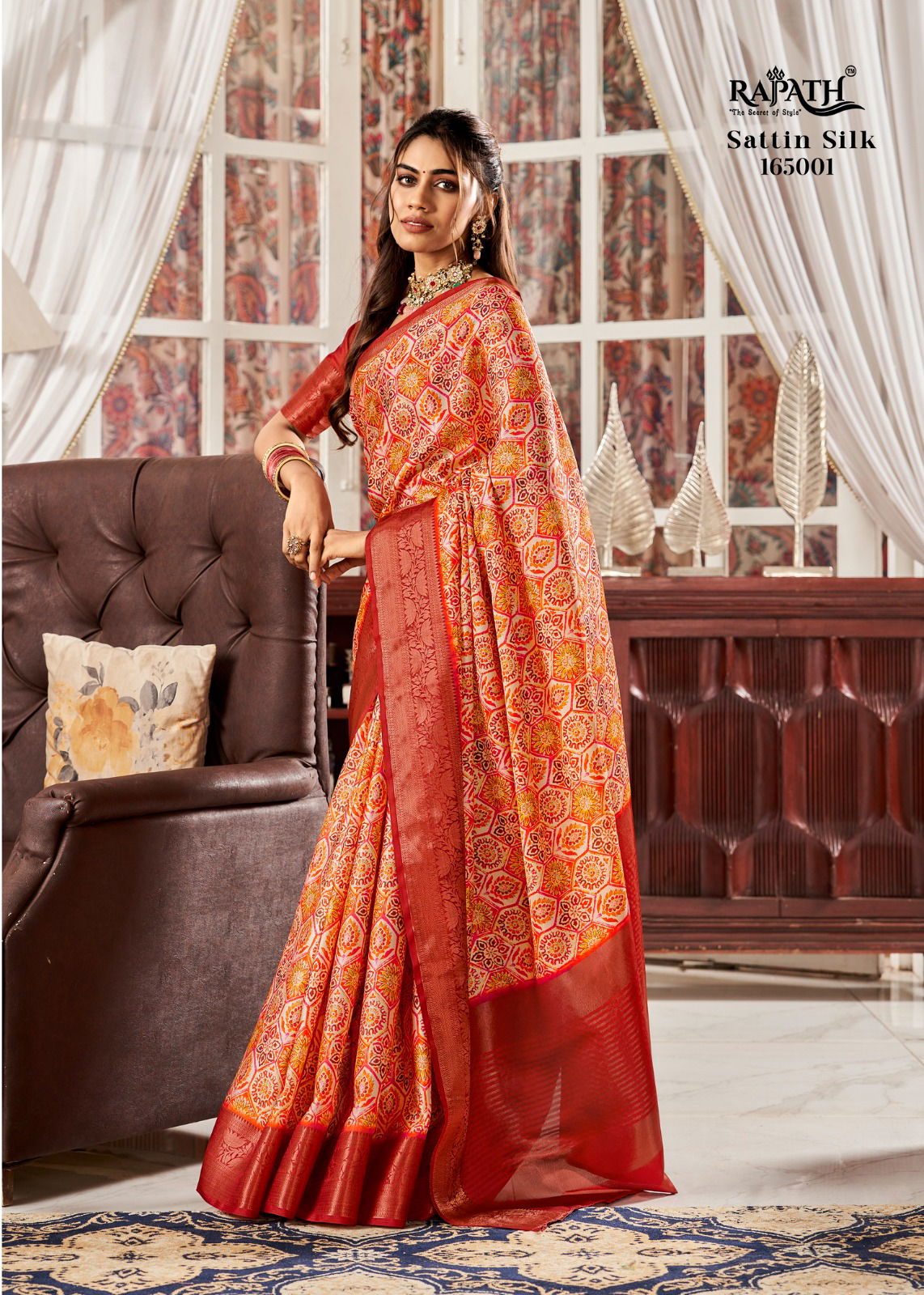 Sunheri Rajpath Designer Satin Printed Sarees Catalog